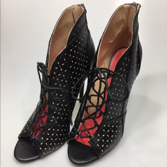 Tamar Black Stiletto Laser Cut Bootie 10 - Picture 1 of 7